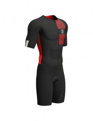 Férfi Compressport Aero SS Trisuit M Póló Fekete Piros | OTSWDMJ-94