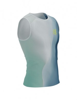 Férfi Compressport Performance Tank M Póló Kék | MQRFHGK-60