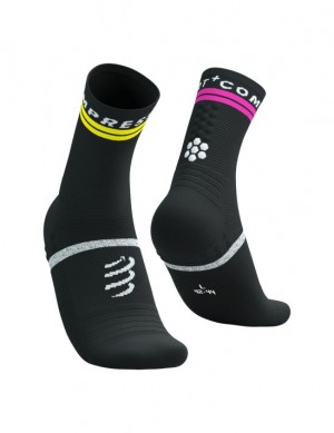 Férfi Compressport Pro Marathon Socks V2.0 Futózokni Fekete Sárga Rózsaszín | TFLJRUV-58