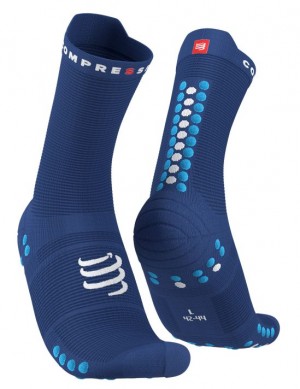 Férfi Compressport Pro Versenyautó Socks v4.0 Run High Futózokni Kék | UARDXYT-45