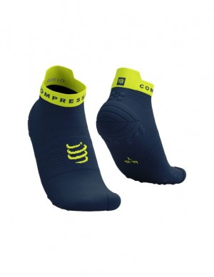 Férfi Compressport Pro Versenyautó Socks v4.0 Run Low Futózokni Zöld | TZSHUXM-21