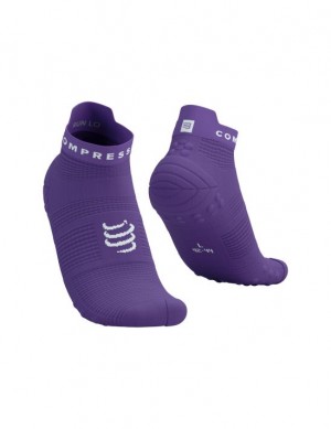 Férfi Compressport Pro Versenyautó Socks v4.0 Run Low Futózokni Lila Fehér | TSCAWOM-61