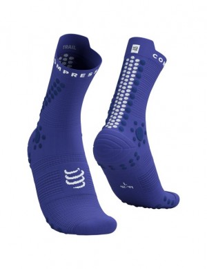 Férfi Compressport Pro Versenyautó Socks v4.0 Trail Futózokni Kék | SUBLCMK-08