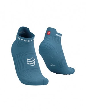 Férfi Compressport Pro Versenyautó Socks v4.0 Run Low Futózokni Kék Fehér | RHPAMGW-82