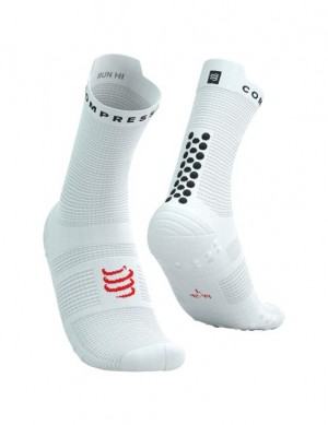 Férfi Compressport Pro Versenyautó Socks v4.0 Run High Futózokni Fehér Fekete | PXRFVJY-12