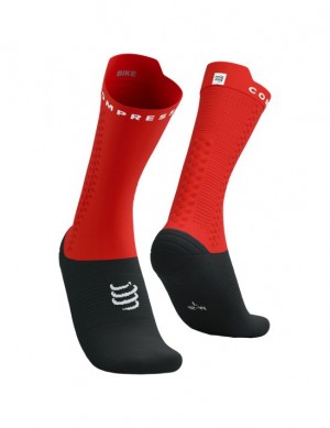 Férfi Compressport Pro Versenyautó Socks v4.0 Bike Cycling Socks Piros Fekete | MQVHWCJ-79