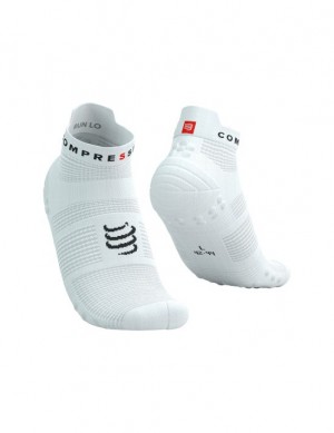 Férfi Compressport Pro Versenyautó Socks v4.0 Run Low Futózokni Fehér Fekete | XWFYPJA-91