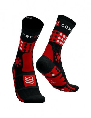 Férfi Compressport Trekking Socks Hiking Socks Fekete Piros Fehér | AZXSVLG-82