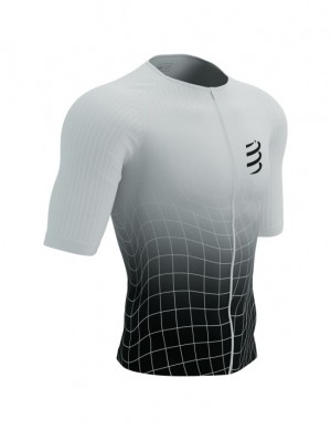 Férfi Compressport Tri Postural Aero SS Top M Póló Fekete Fehér | GYNQSAB-57