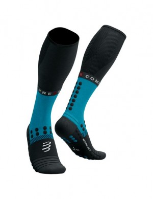 Unisex Compressport Full Socks Téli Run Zokni Kék Fekete | OLJACYN-37