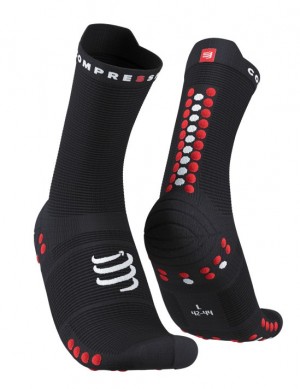 Unisex Compressport Pro Versenyautó Socks v4.0 Run High Zokni Fekete Piros | UMSAJBG-97