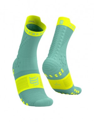 Unisex Compressport Pro Versenyautó Socks v4.0 Trail Zokni Kék Sárga | EDMPRNU-96