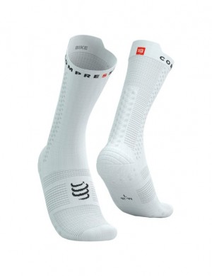 Unisex Compressport Pro Versenyautó Socks v4.0 Bike Zokni Fehér Fekete | CKMJOIQ-53