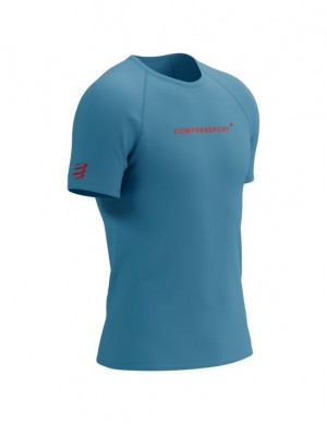 Unisex Compressport Torna SS Logo Tshirt M Póló Kék | RQEWHSO-85