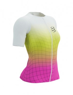 Unisex Compressport Tri Postural Aero SS Top W Póló Sárga Rózsaszín | KDFNESB-82