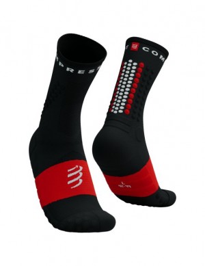 Unisex Compressport Ultra Trail Socks V2.0 Zokni Fekete Piros | ASEHCOF-49