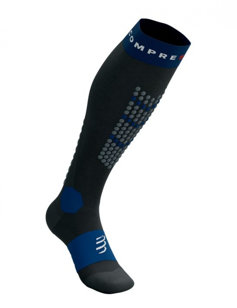 Férfi Compressport Alpine Ski Full Socks High Socks Fekete Kék | TPZXOHS-69