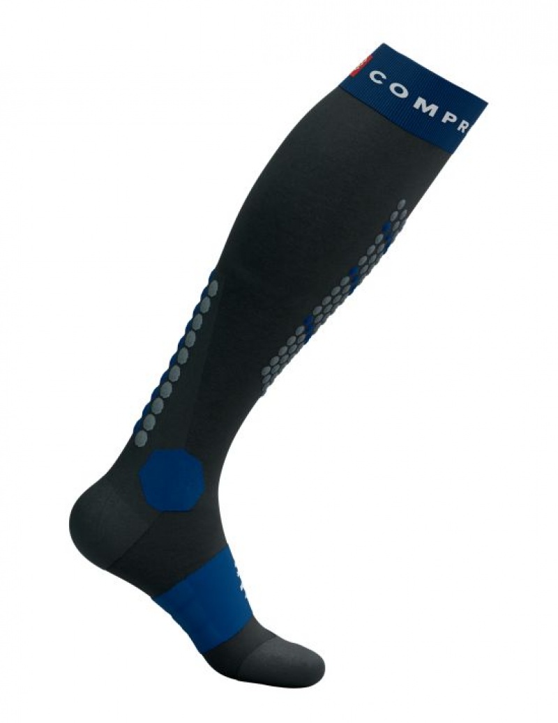 Férfi Compressport Alpine Ski Full Socks High Socks Fekete Kék | TPZXOHS-69