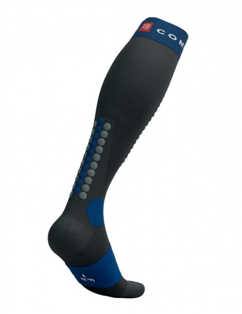 Férfi Compressport Alpine Ski Full Socks High Socks Fekete Kék | TPZXOHS-69