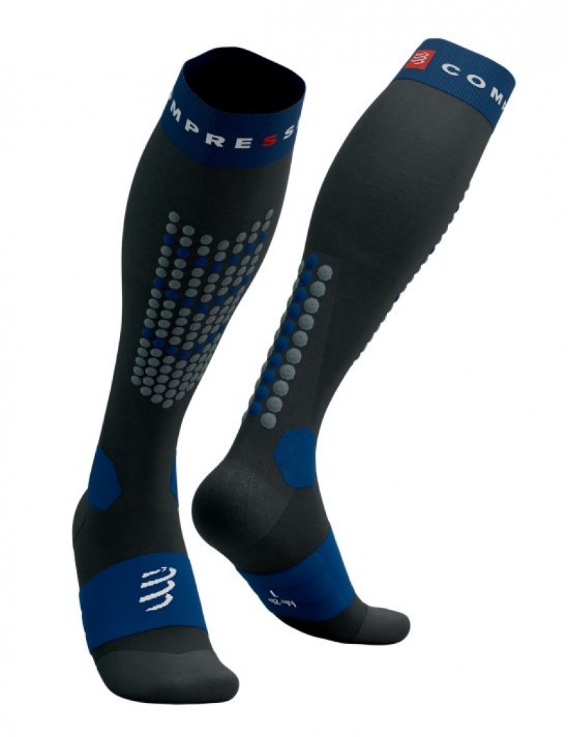 Férfi Compressport Alpine Ski Full Socks High Socks Fekete Kék | TPZXOHS-69