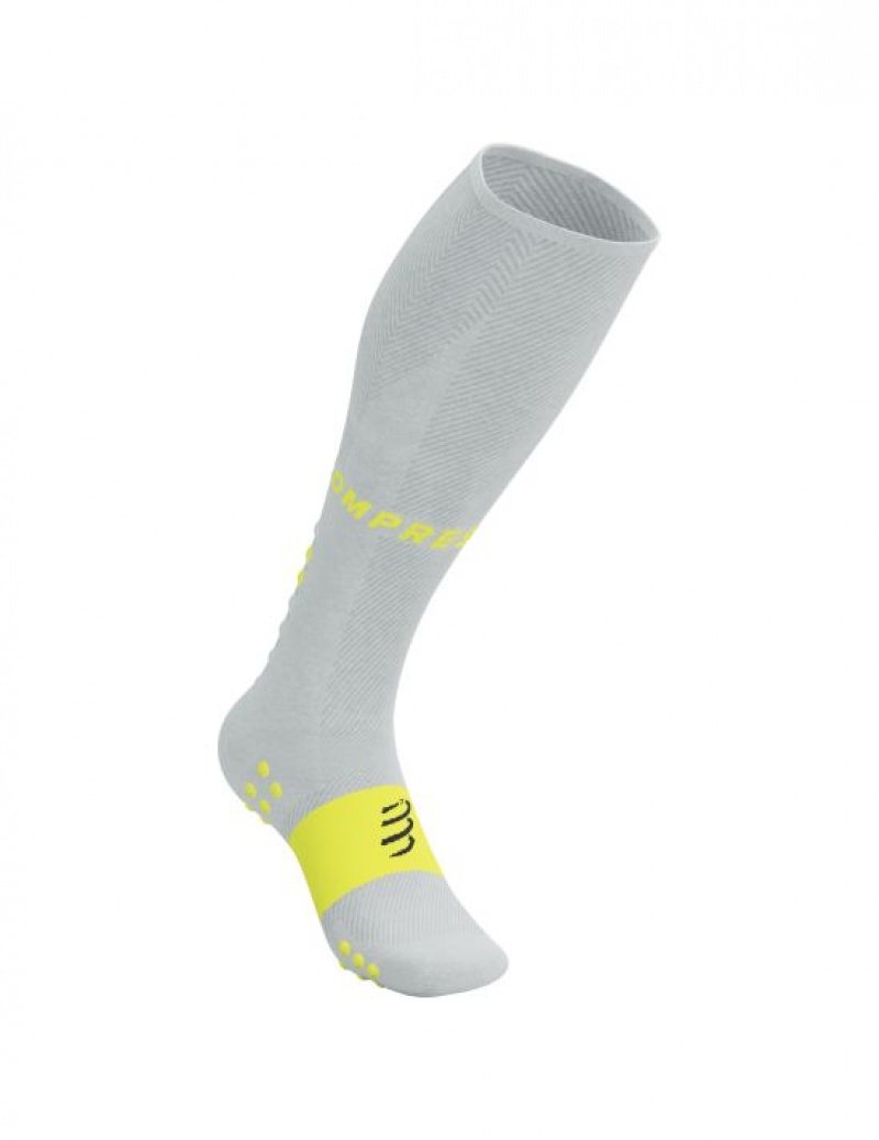 Férfi Compressport Full Socks Oxygen High Socks Fehér Sárga | MDSRPXK-40