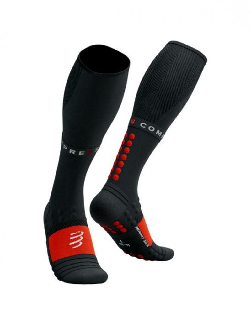 Férfi Compressport Full Socks Téli Run High Socks Fekete Piros | ZNXEVSP-24