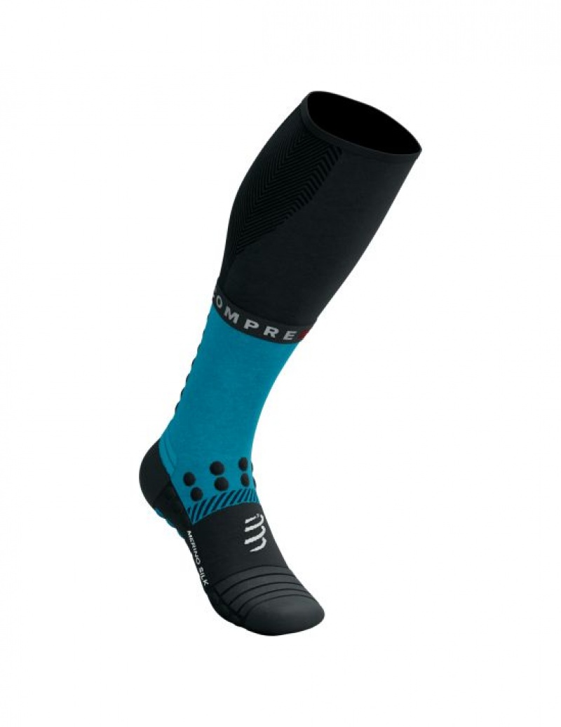 Férfi Compressport Full Socks Téli Run High Socks Kék Fekete | PENAVJQ-90