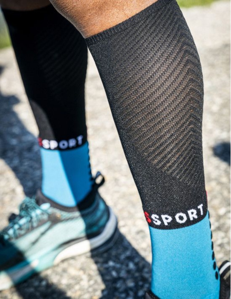 Férfi Compressport Full Socks Téli Run High Socks Kék Fekete | PENAVJQ-90