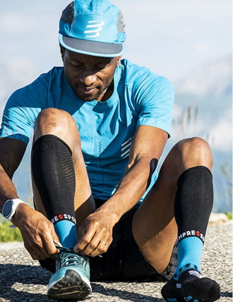 Férfi Compressport Full Socks Téli Run High Socks Kék Fekete | PENAVJQ-90