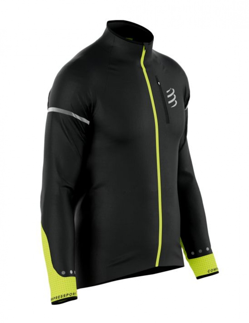 Férfi Compressport Hurricane Windproof Jacket Flash M Kabát Fekete Sárga | TQDGOPI-03