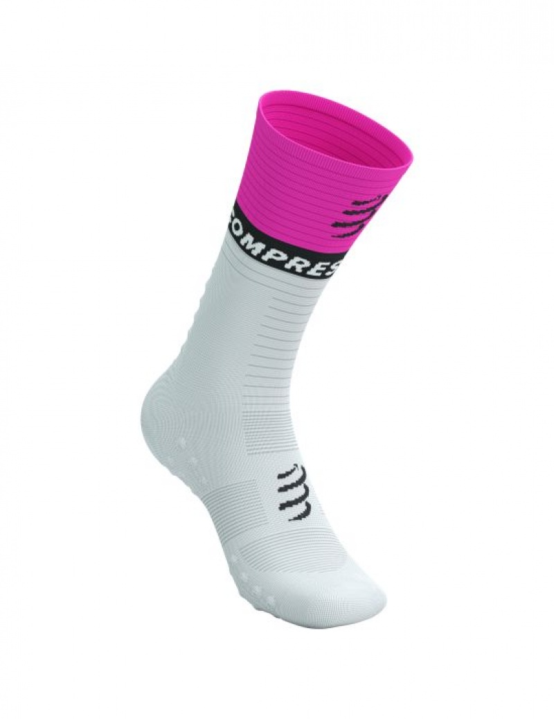 Férfi Compressport Mid Compression Socks V2.0 Futózokni Fehér Sárga Rózsaszín | NFETKJR-83