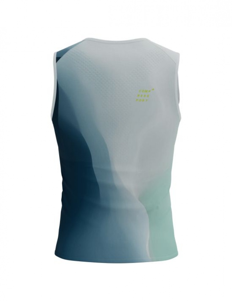 Férfi Compressport Performance Tank M Póló Kék | MQRFHGK-60