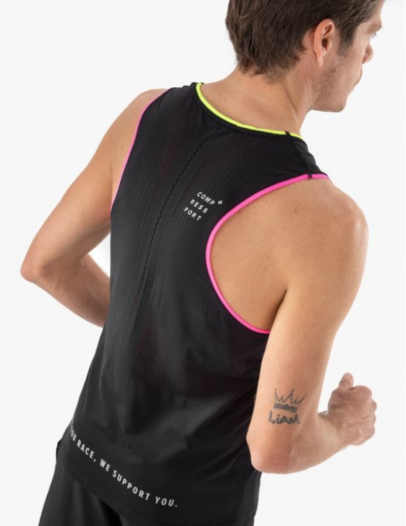 Férfi Compressport Pro Versenyautó Singlet M Futóingek Fekete Sárga Rózsaszín | QTWLUBE-40