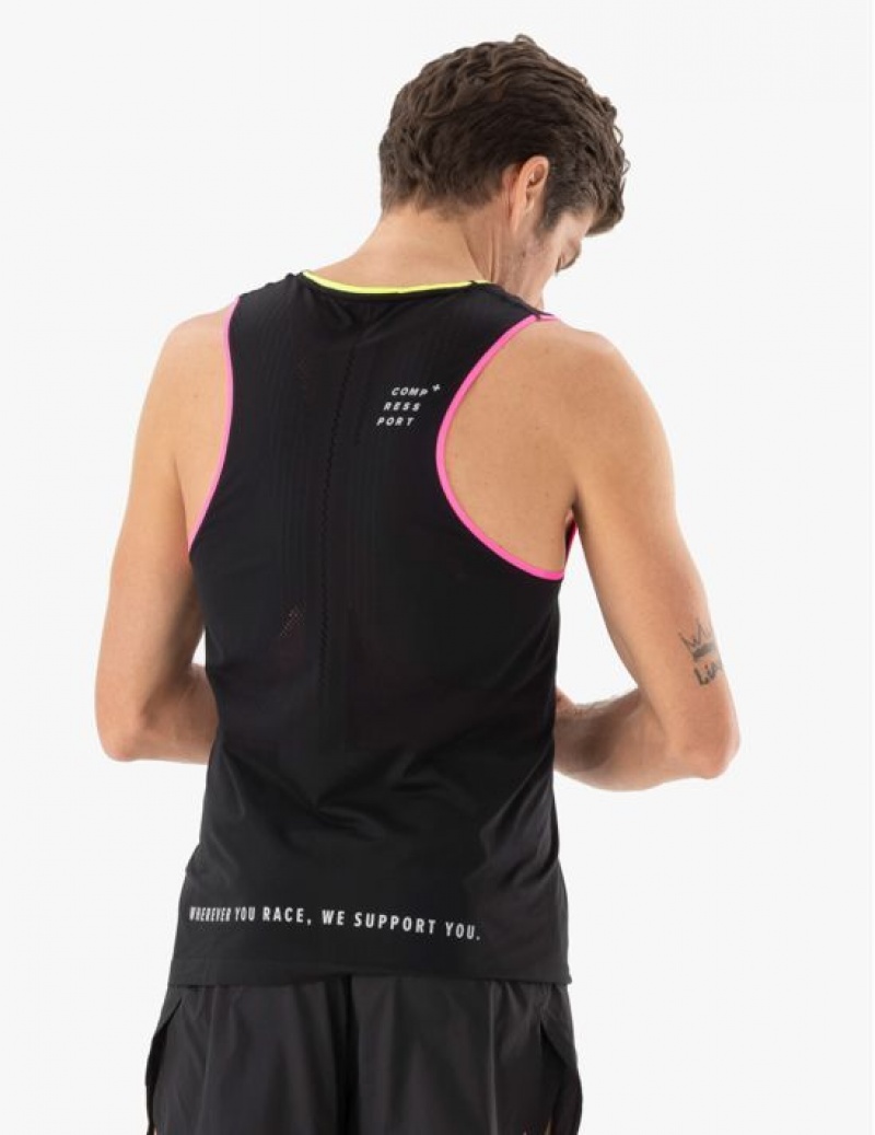 Férfi Compressport Pro Versenyautó Singlet M Futóingek Fekete Sárga Rózsaszín | QTWLUBE-40