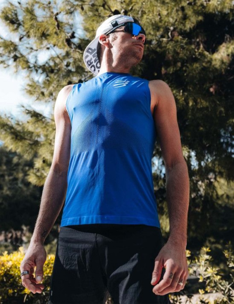 Férfi Compressport Pro Versenyautó Singlet M Póló Kék | GEOZRAH-40