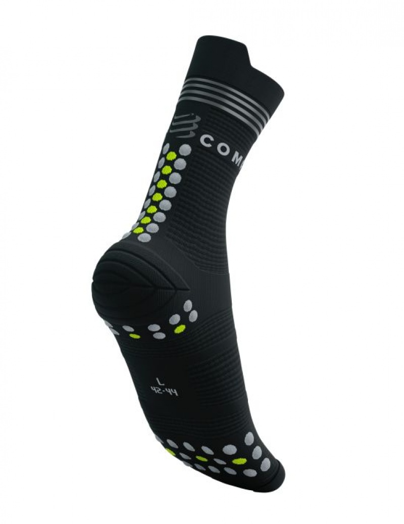 Férfi Compressport Pro Versenyautó Socks V4.0 Run High Flash Futózokni Fekete Sárga | WDBAHQP-09