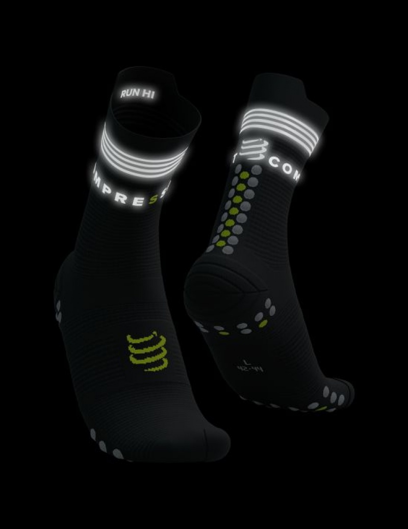 Férfi Compressport Pro Versenyautó Socks V4.0 Run High Flash Futózokni Fekete Sárga | WDBAHQP-09