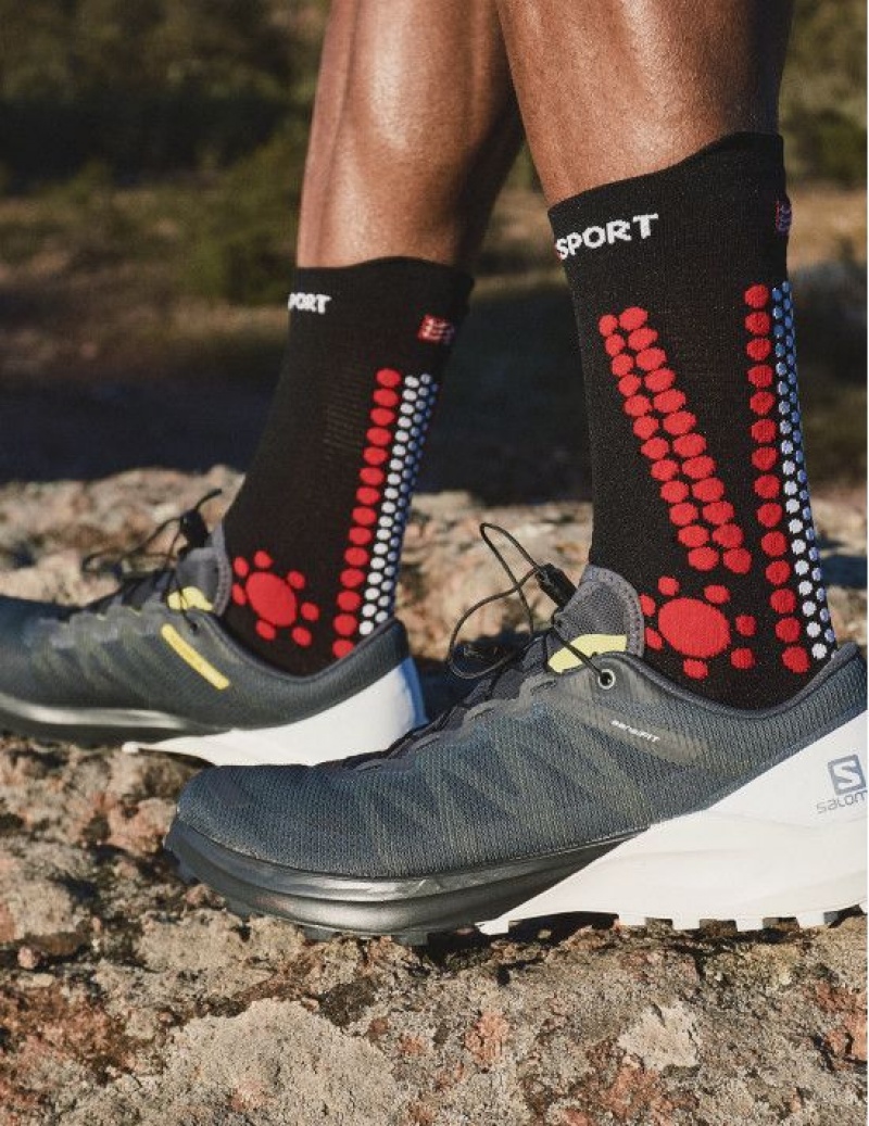 Férfi Compressport Pro Versenyautó Socks v4.0 Trail Futózokni Fekete Piros | WZKNEBD-74