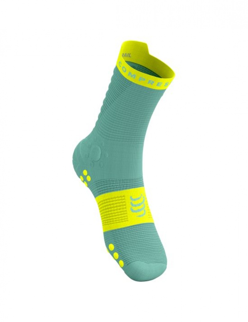 Férfi Compressport Pro Versenyautó Socks v4.0 Trail Futózokni Kék Sárga | WJBPZHC-84