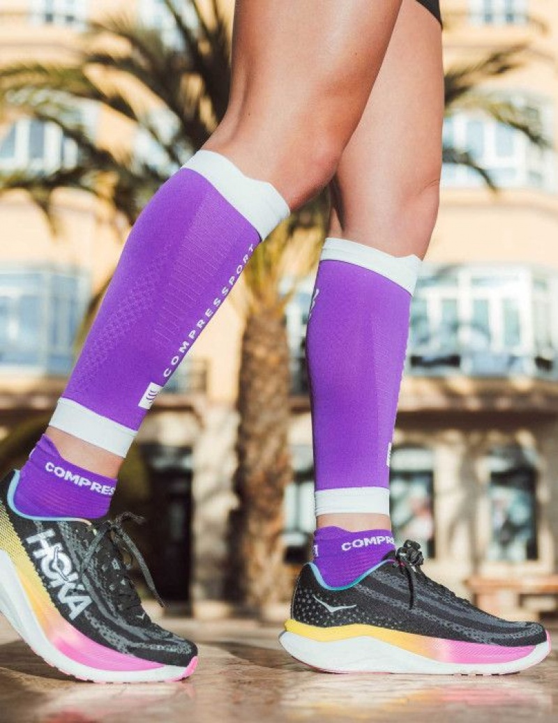 Férfi Compressport Pro Versenyautó Socks v4.0 Run Low Futózokni Lila Fehér | VHDLPJW-91