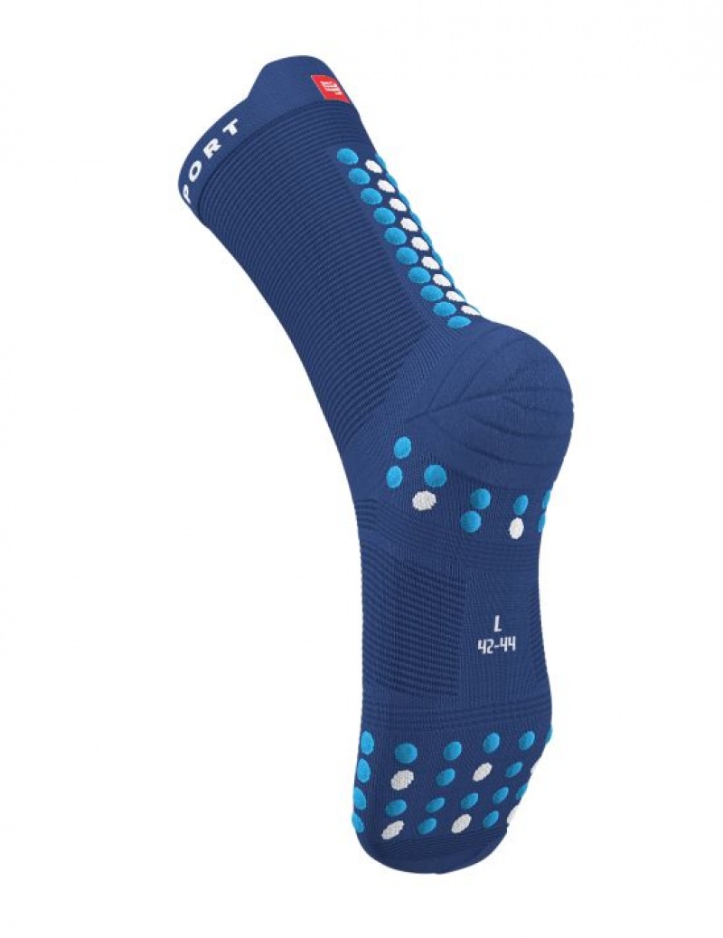 Férfi Compressport Pro Versenyautó Socks v4.0 Run High Futózokni Kék | UARDXYT-45