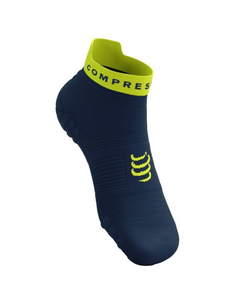 Férfi Compressport Pro Versenyautó Socks v4.0 Run Low Futózokni Zöld | TZSHUXM-21