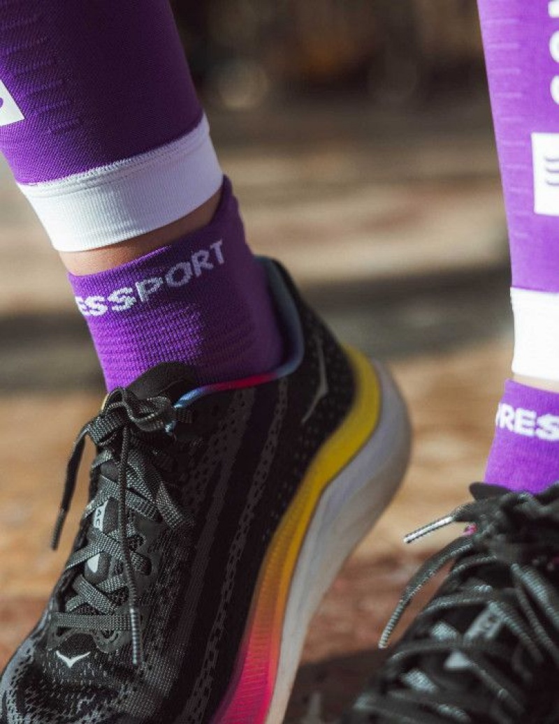 Férfi Compressport Pro Versenyautó Socks v4.0 Run Low Futózokni Lila Fehér | TSCAWOM-61