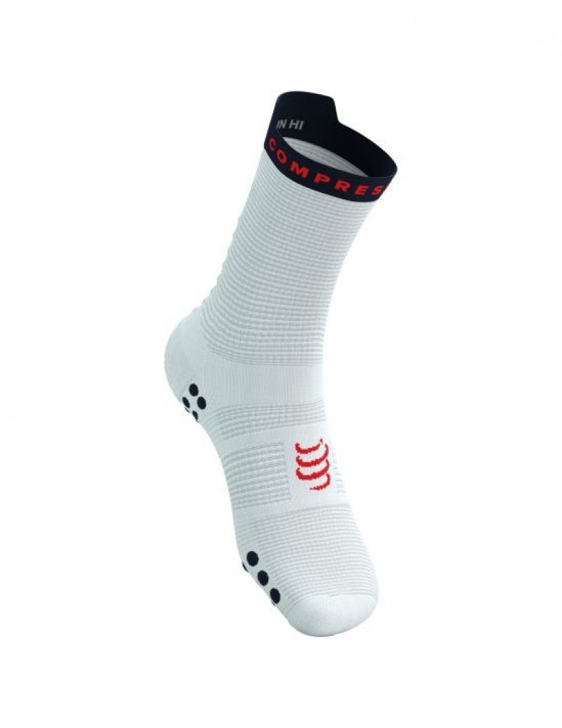 Férfi Compressport Pro Versenyautó Socks v4.0 Run High Futózokni Fehér | RKTWYNX-06