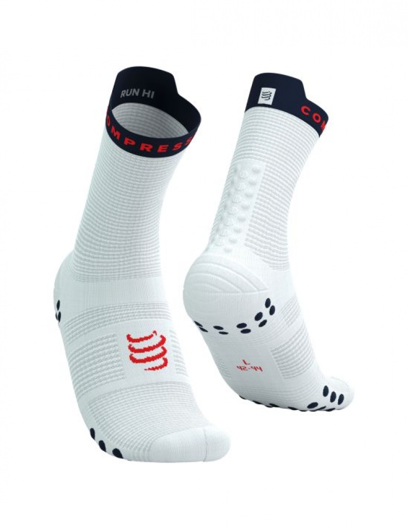 Férfi Compressport Pro Versenyautó Socks v4.0 Run High Futózokni Fehér | RKTWYNX-06