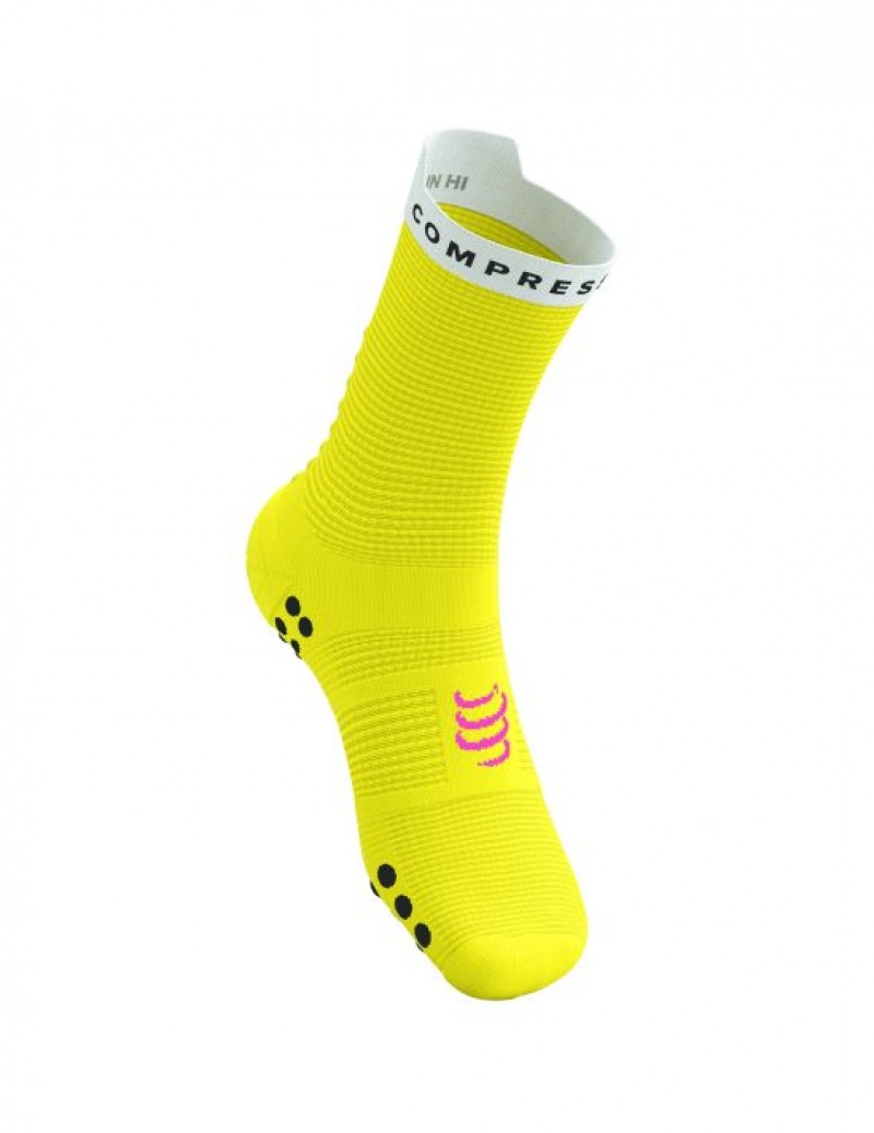 Férfi Compressport Pro Versenyautó Socks v4.0 Run High Futózokni Sárga Fehér | QCGAEJH-95