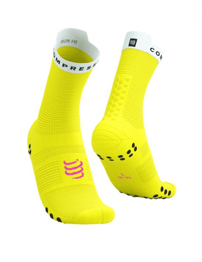 Férfi Compressport Pro Versenyautó Socks v4.0 Run High Futózokni Sárga Fehér | QCGAEJH-95