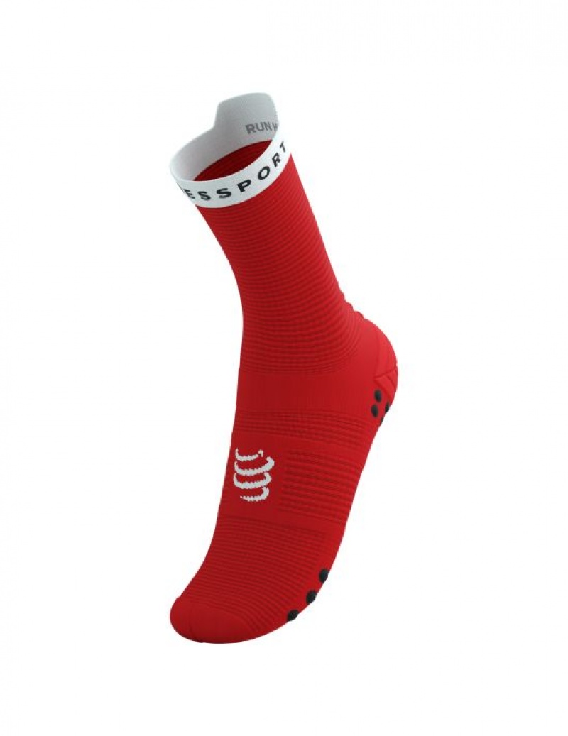 Férfi Compressport Pro Versenyautó Socks v4.0 Run High Futózokni Piros Fehér | QBZYOTS-91