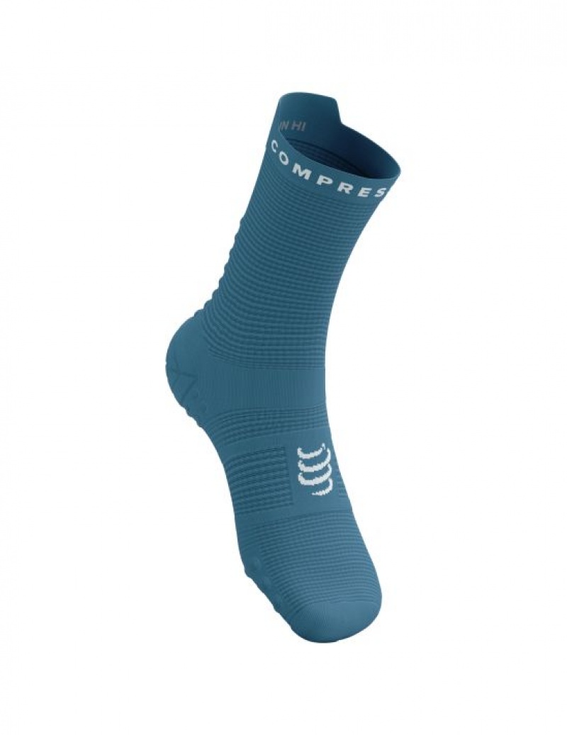 Férfi Compressport Pro Versenyautó Socks v4.0 Run High Futózokni Kék Fehér | PJRTZFM-52