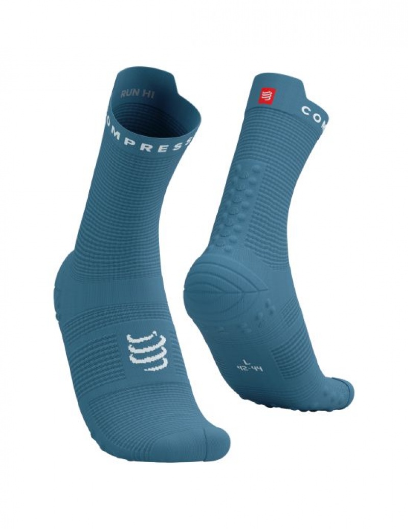 Férfi Compressport Pro Versenyautó Socks v4.0 Run High Futózokni Kék Fehér | PJRTZFM-52